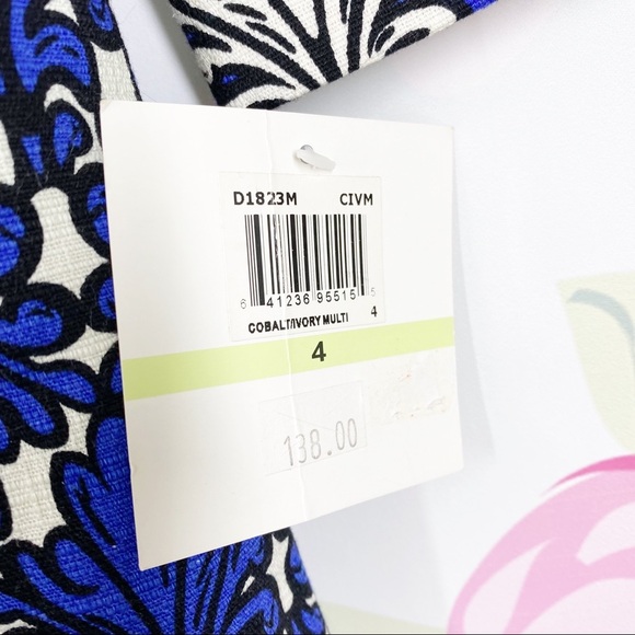 NEW Donna Morgan Cobalt Blue Ivory Multi Print Sheath Dress 4 - Picture 11 of 13